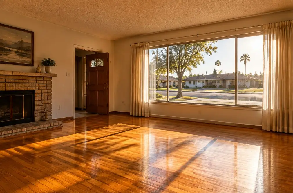 Illustration: a hardwood floor in a typical Historic Downtown and Foothill Boulevard home