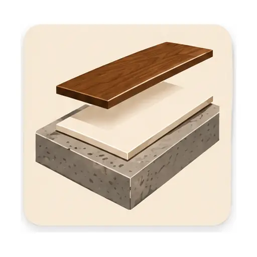 Schematic: Concrete slab, floating over underlayment